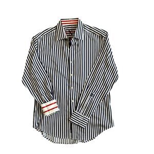 ROBERT GRAHAM Flip Cuff Shirt Men's Medium Navy | White Striped Button Down